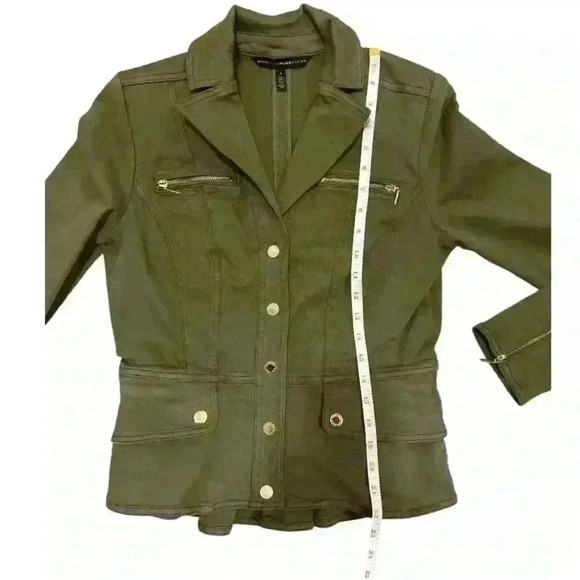White House Black Market Snap Front Peplum Olive Green  Jacket Size 4 - Picture 10 of 13